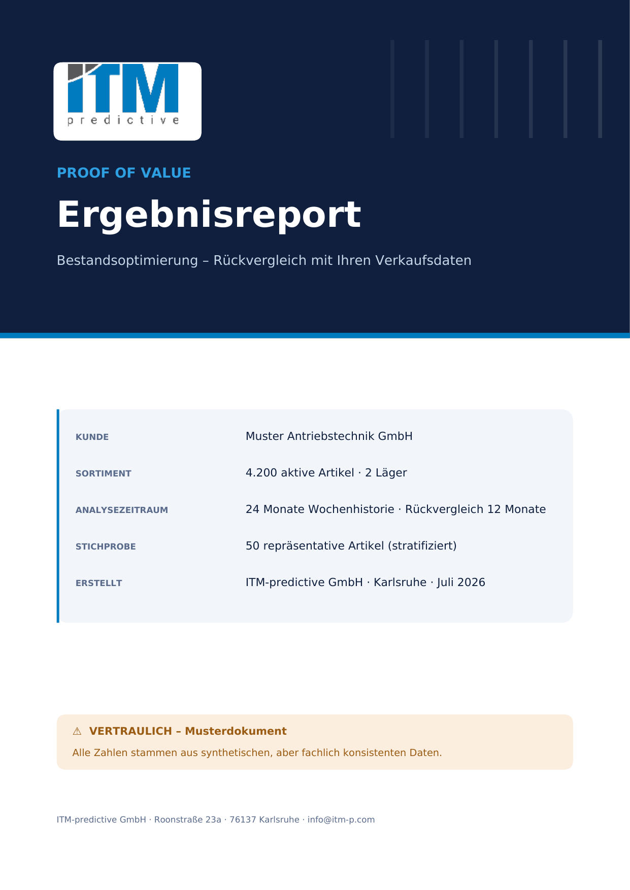 Cover page of the sample result report